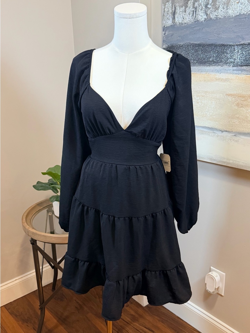 Altar'd‎ State Black Long Sleeve Tiered V-Neck Mini Dress